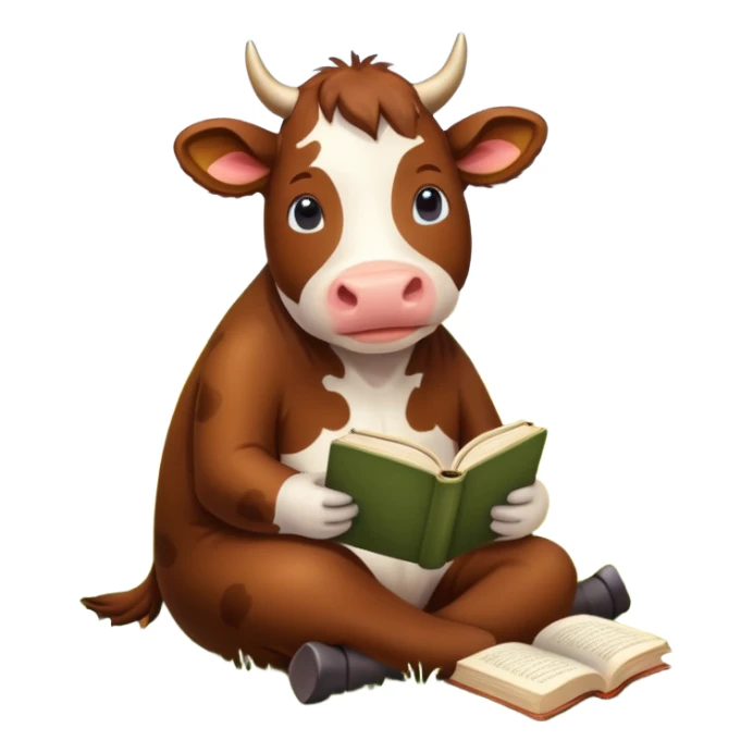 Cow + books + flower  sticker