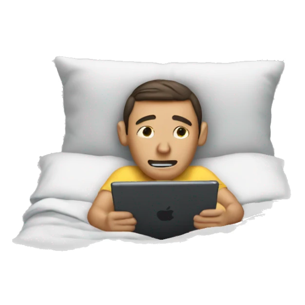 Guy laying on bad reading an iPad sticker