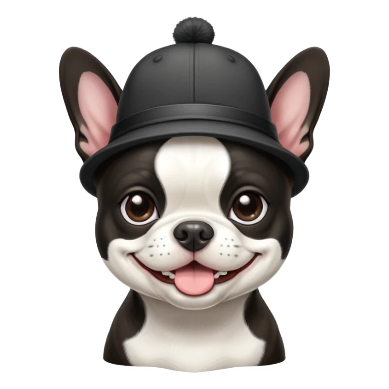 Boston terrier with a hat sticker
