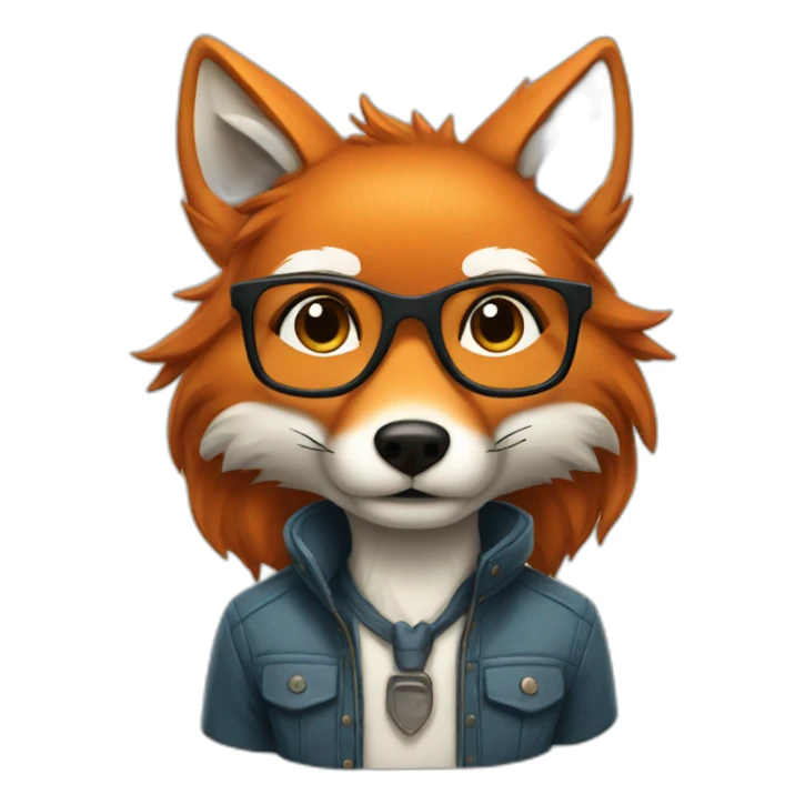 a nerdy fox with long dark hair sticker