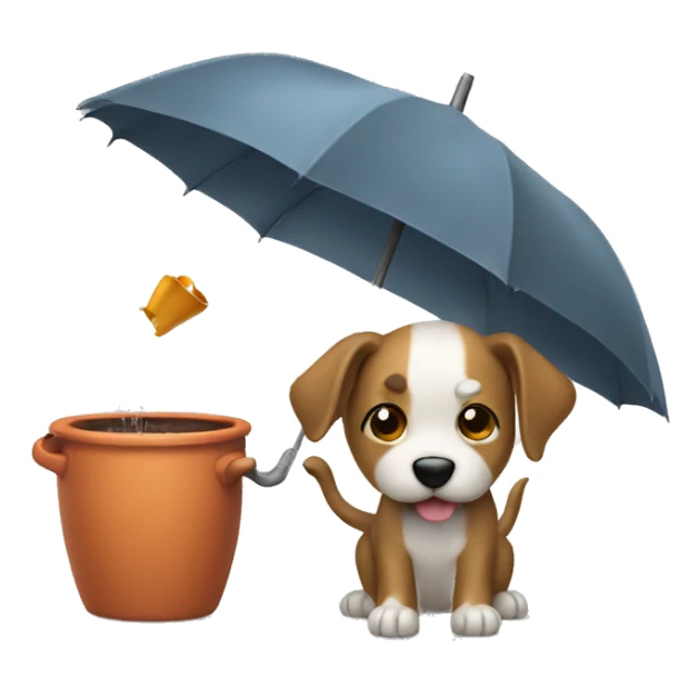 dog with a umbrella shooting a pot sticker
