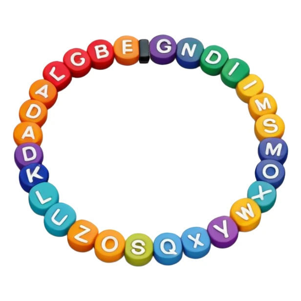 colourful alphabet flat round beaded bracelet  sticker