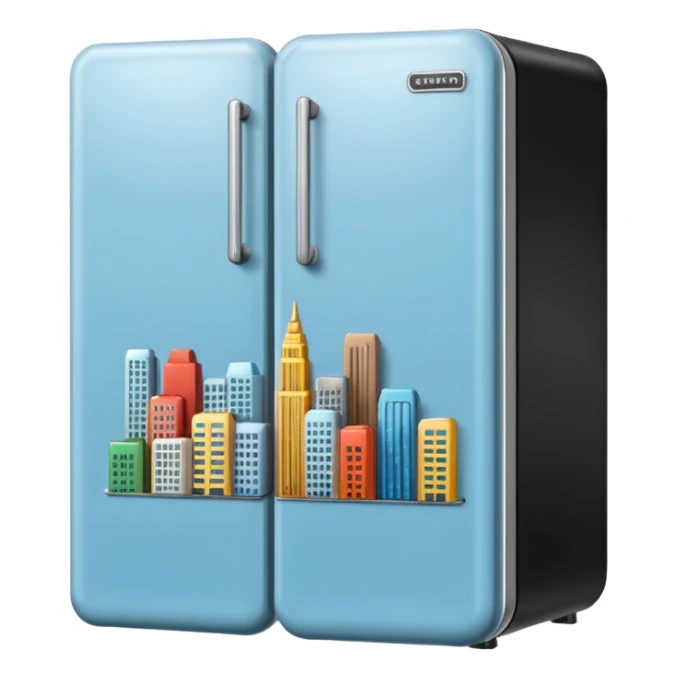 fridge with city magnets sticker