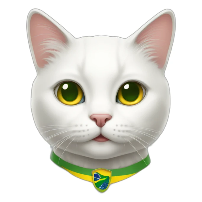 white cat with a Brazilian flag sticker