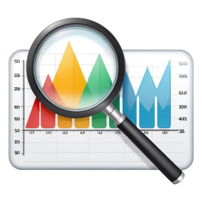 a glassy mangifier glass above a line chart sticker