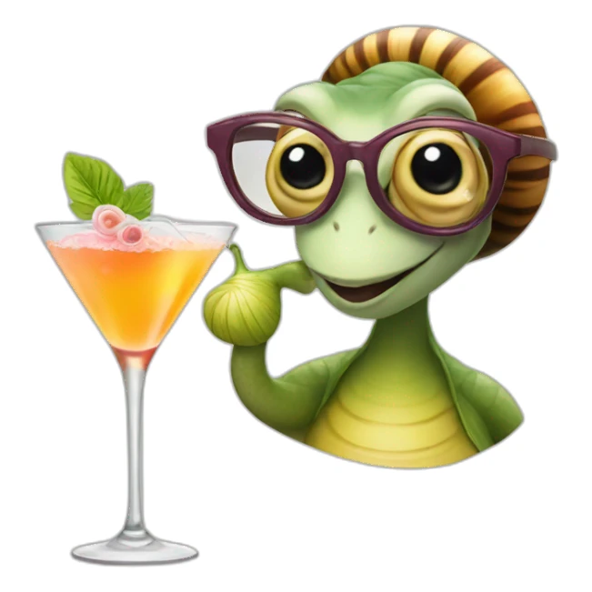 Female snail with glasses drinking a cocktail sticker