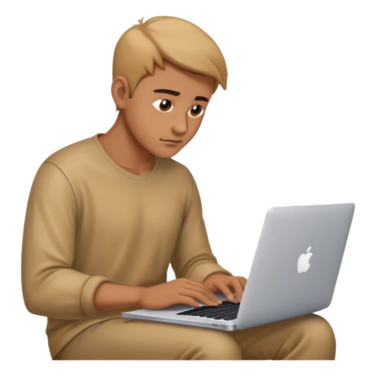man working on his macbook laptop looking down sticker