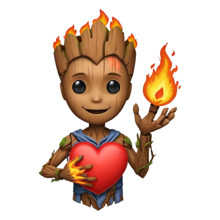 Groot hold heart on fire with smile sticker