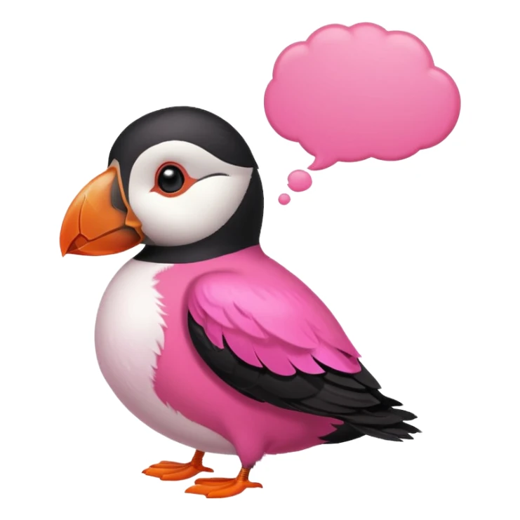pink puffin pink feathers thought bubble sticker