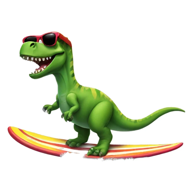 Dinosaur riding a surfboard with sunglasses sticker