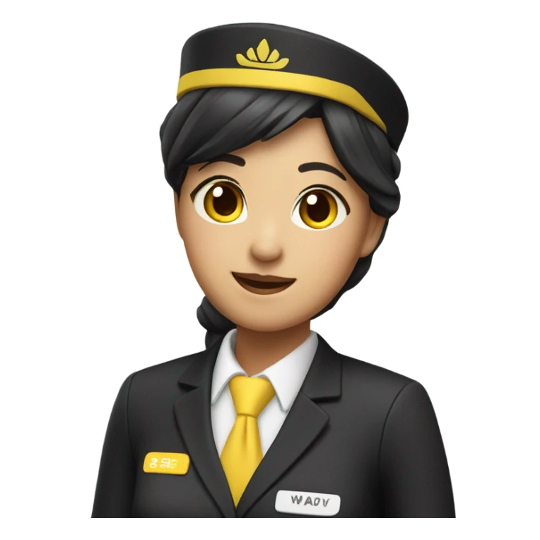 Black yellow flight attendant Asian  sticker
