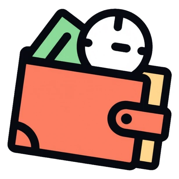 wallet with a clock on it, representing quick services at affordable prices sticker