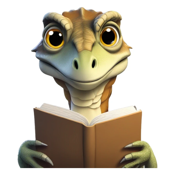 velociraptor reading a book, very cute, simplistic design, logo sticker