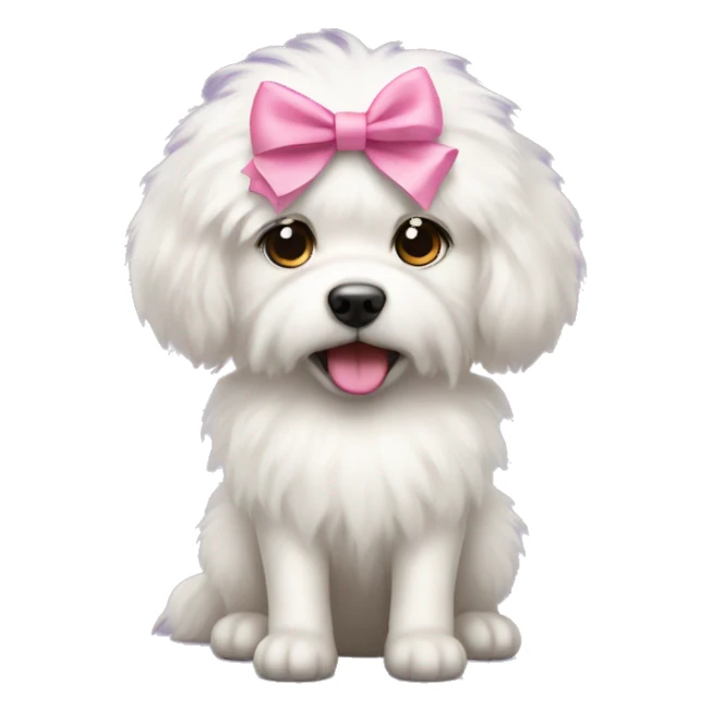 white fluffy dog with a pink bow sticker
