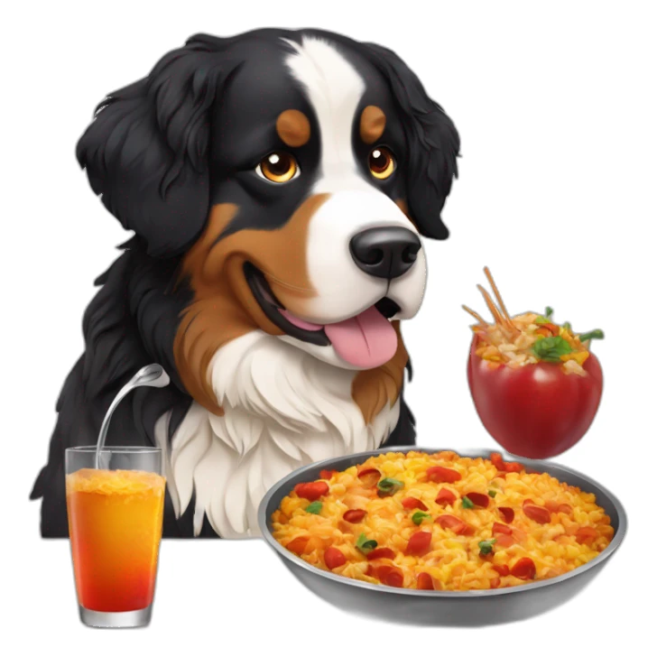 Bernese mountain dog eating a paella sticker