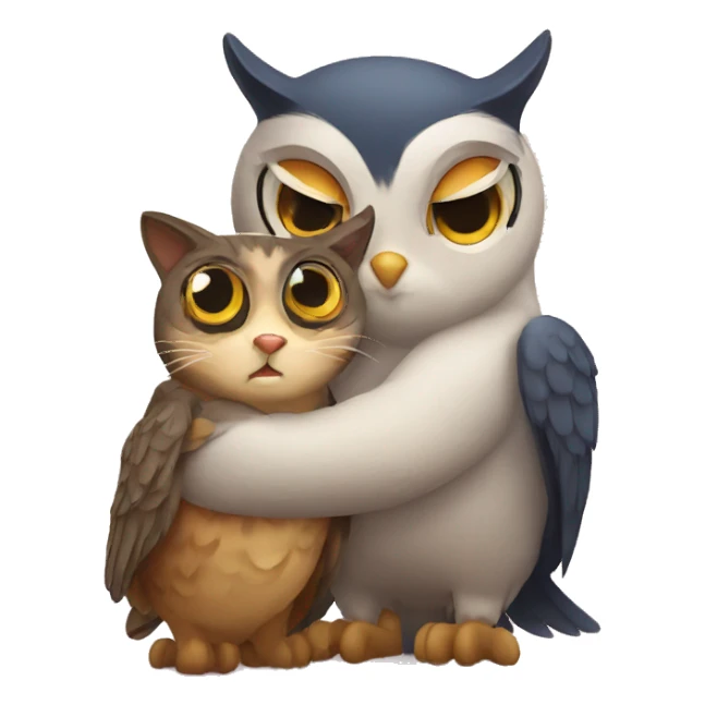 Owl hugging a cat sticker