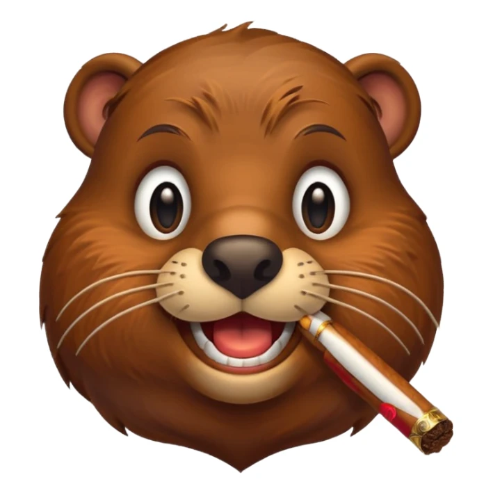 cartoon beaver face holding a cigar sticker
