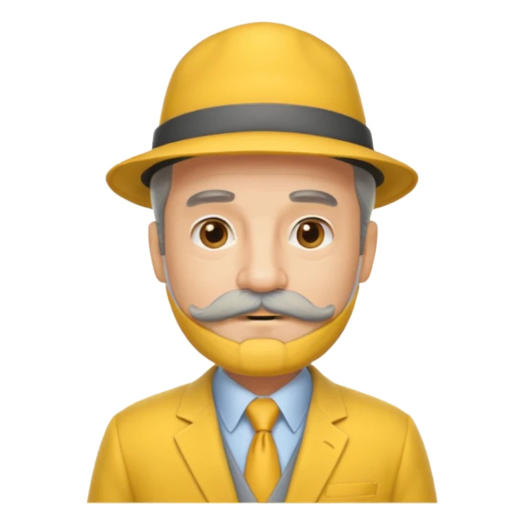 middle aged mobster with yellow colored suit and hat and grey mustache and beard sticker