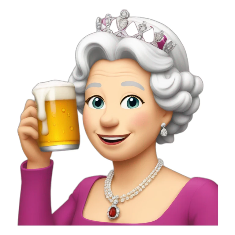 Queen Elizabeth drinking a beer sticker