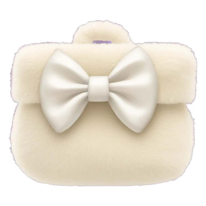 fluffy cream cosmetic bag with a bow sticker