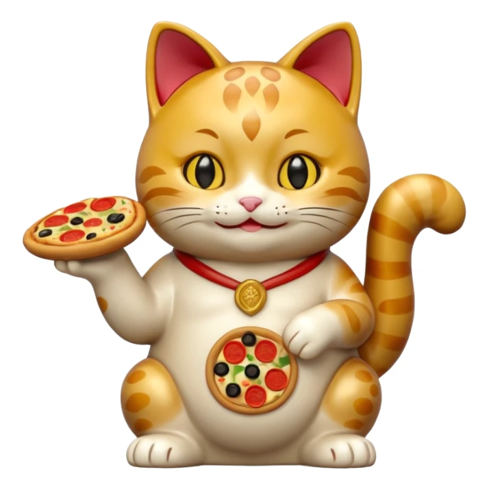 maneki neko offering pizza sticker