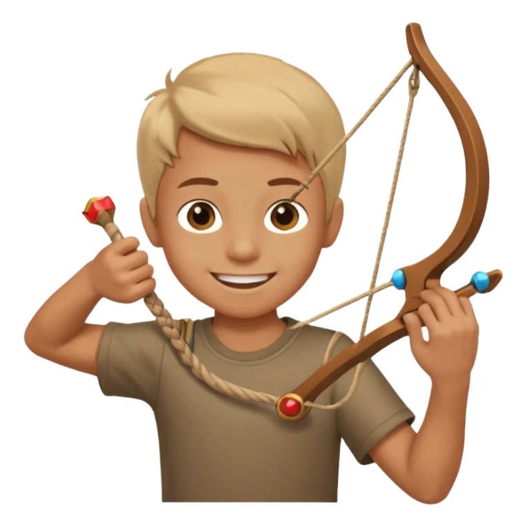a boy shooting a slingshot while smiling sticker