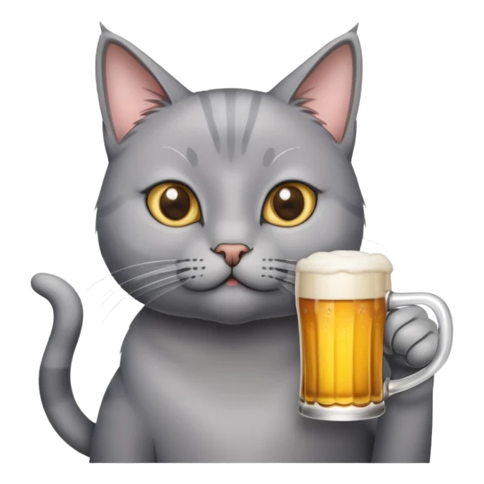 Grey cat with a beer sticker