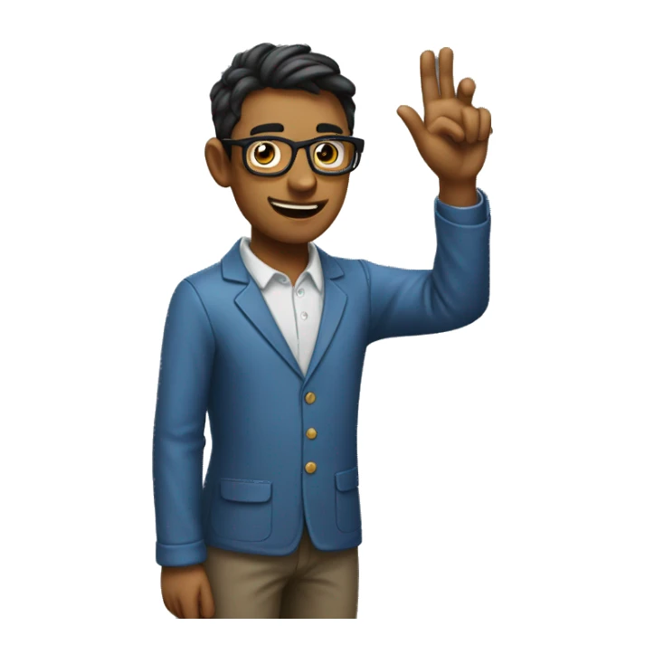 nerd raising one hand up with index sticker