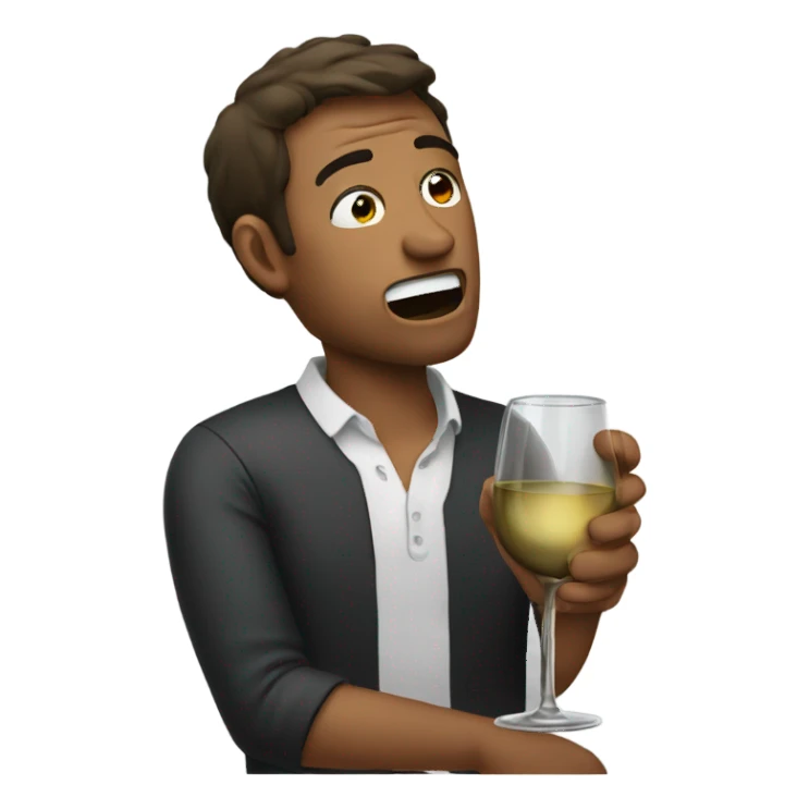 Man crying while holding a wine glass sticker