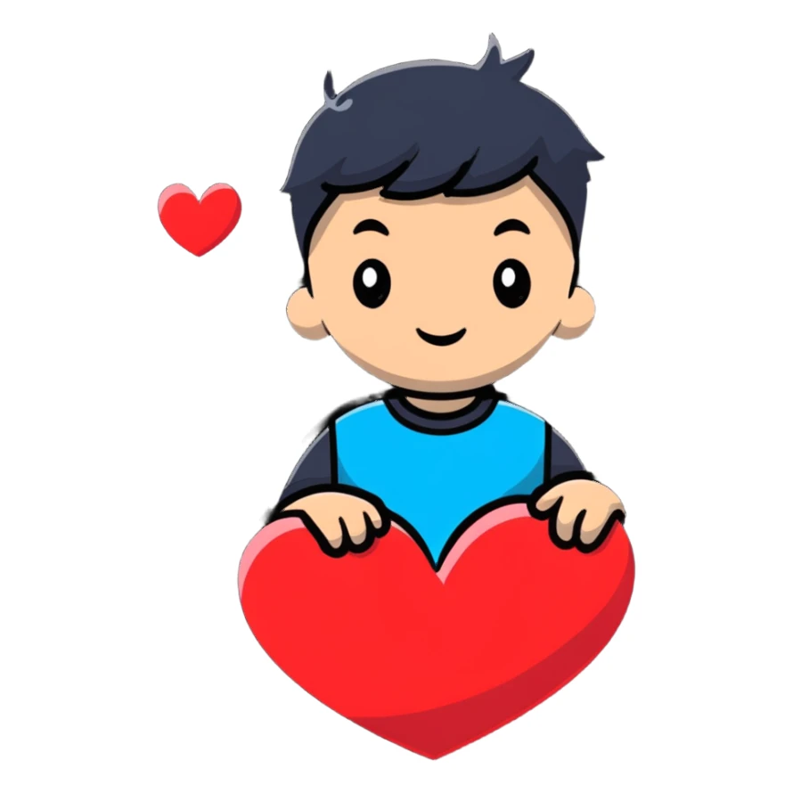 boy with floating hearts sticker
