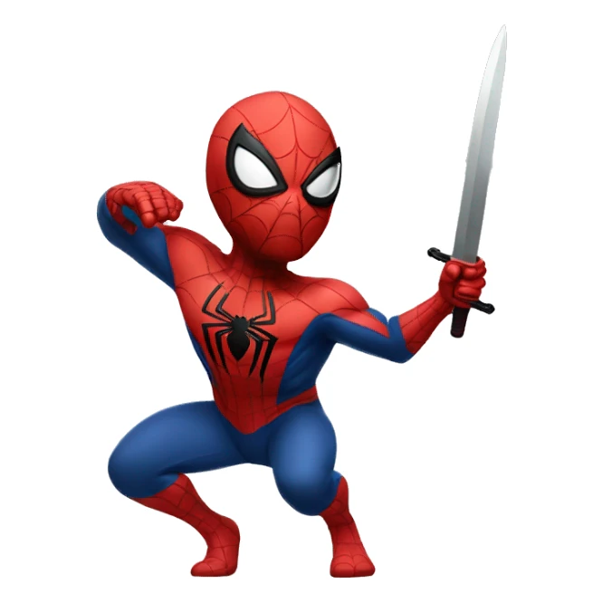 Spider-man with a sword in a slicing pose sticker