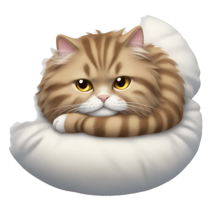 fluffy cat curled up on a cushion sticker