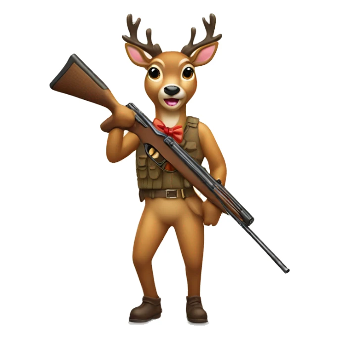 deer with bow holding shotgun sticker
