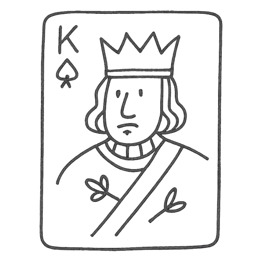 A playing card with a king sticker