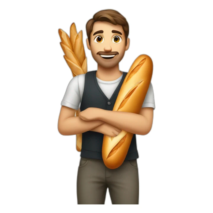 A youg french man holding a baguette under his shouler sticker