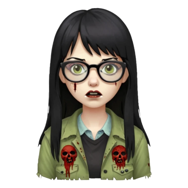  cabelo preto e longo e com franja reta, mulher e zumbi com oculos sticker