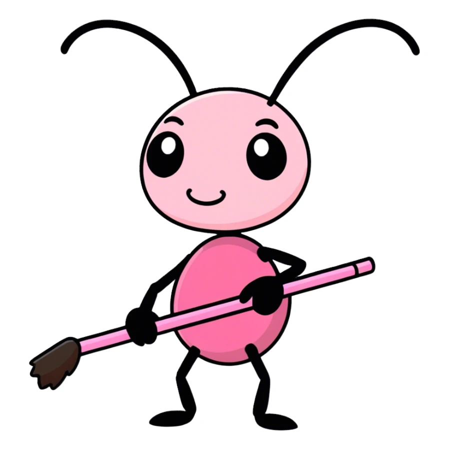 A ant carrying a pink stick sticker