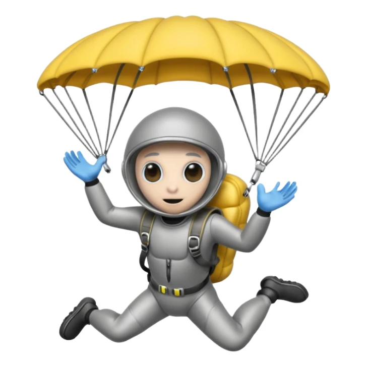 Skydiving gray alien with parachute and UFO sticker