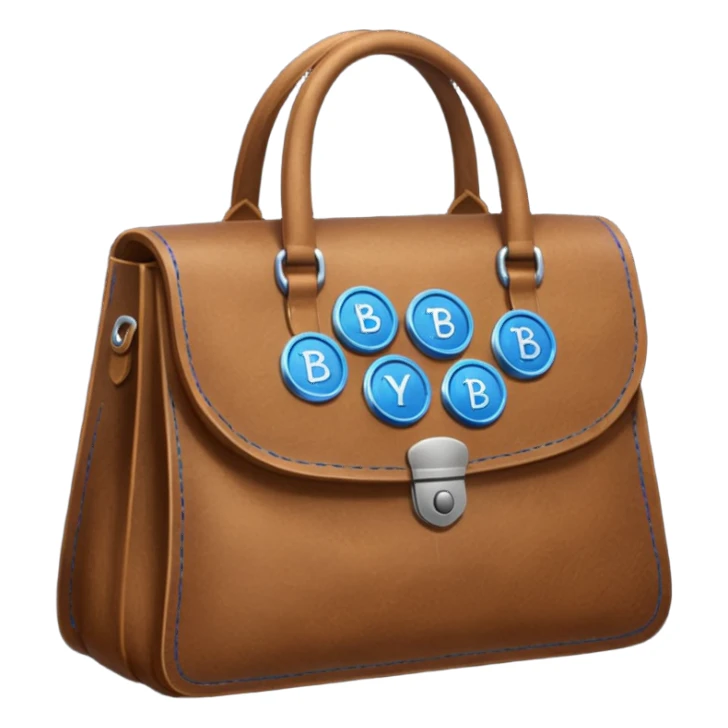 blue coins inside a brown leather bag  sticker