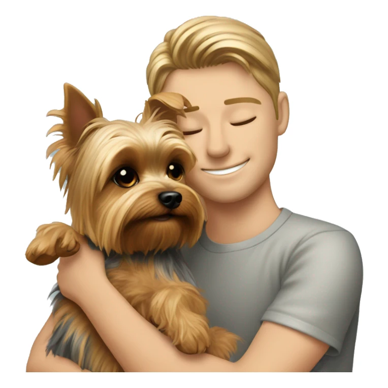 Yorkie cuddling with person sticker