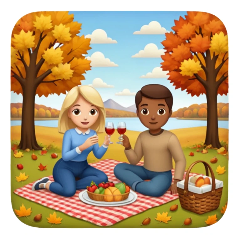 Couple having a picnic fall scenery sticker