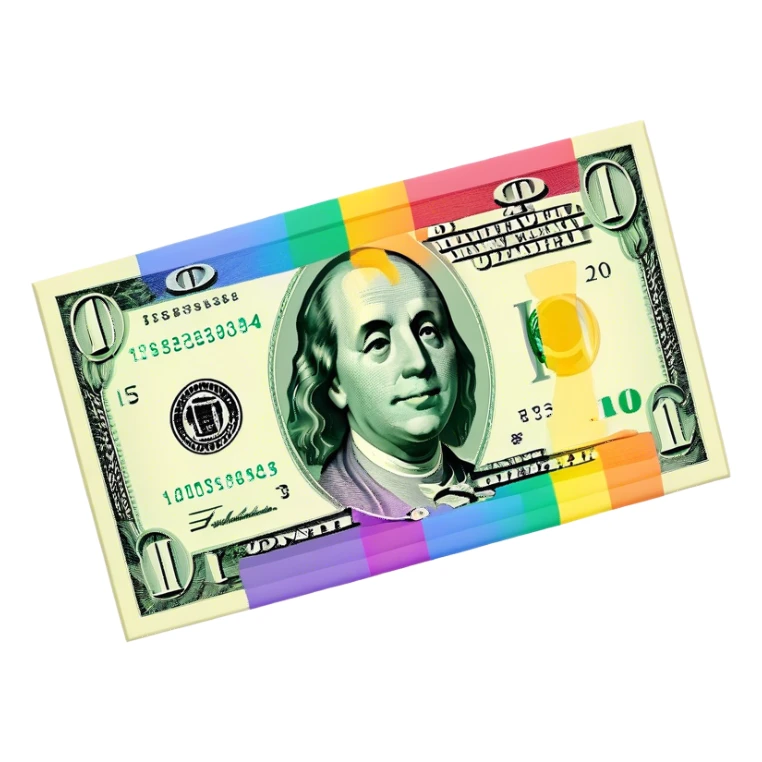a dollar bill in rainbow color sticker