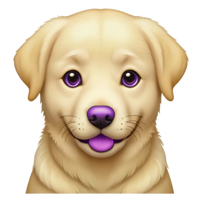 yellow lab with purple nose sticker