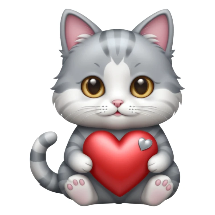 A cute cat holding a metallic hear sticker