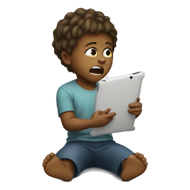 child holding a tablet having a tantrum sticker