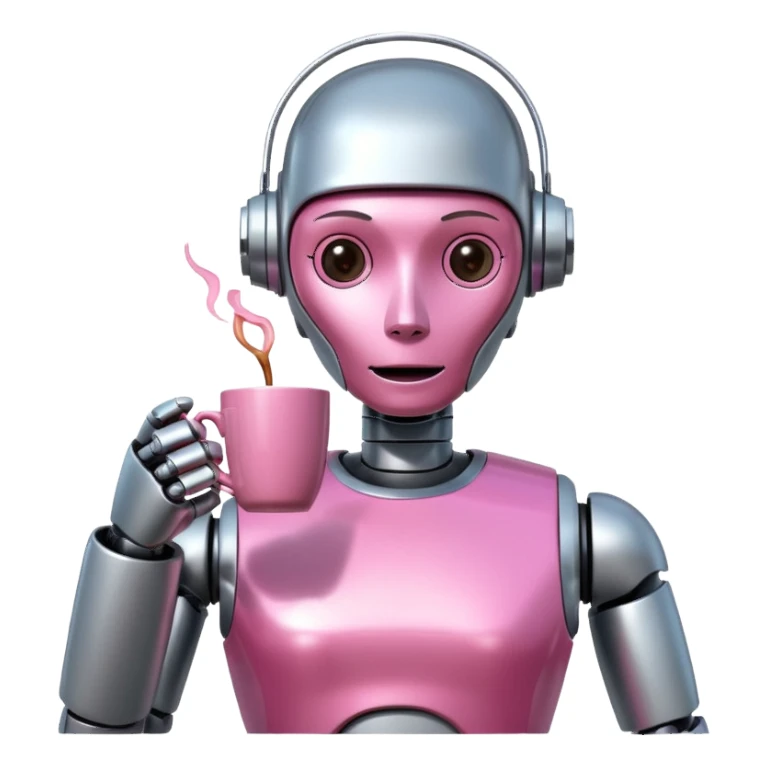 robot drink pink coffee sticker
