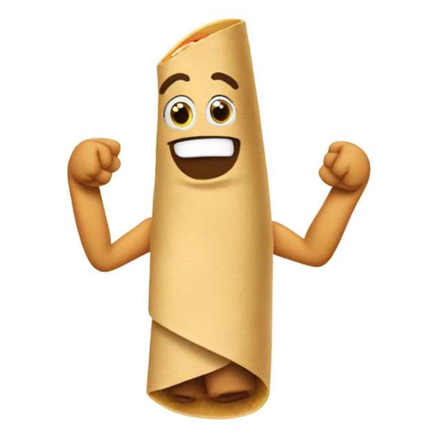 A burrito holding a thumbs up sticker