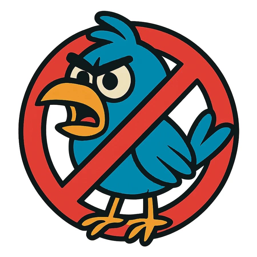 a cartoon bird inside a red circle with a diagonal line through it, symbolizing anti bird sticker