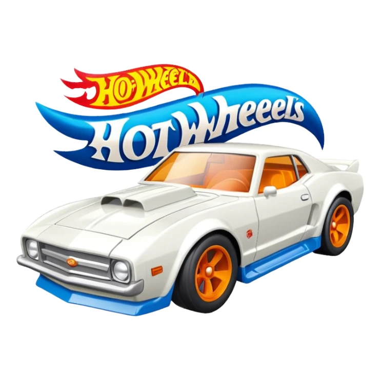 Машинка HotWheels белого цвета в классической упаковке HotWheels. sticker