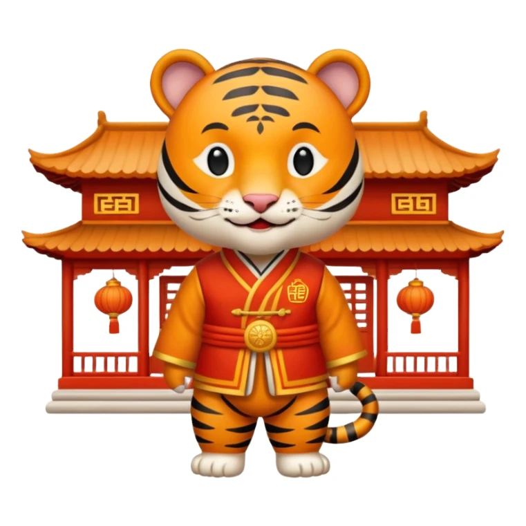 Chinese new year 老虎，我要有新年气氛的… 背景可以加屋子等吗… 可以加 新年快乐 2026 字眼吗 sticker